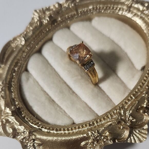 Gold Plated Ring Size 8 One Diamond On Each Side - Picture 2 of 4